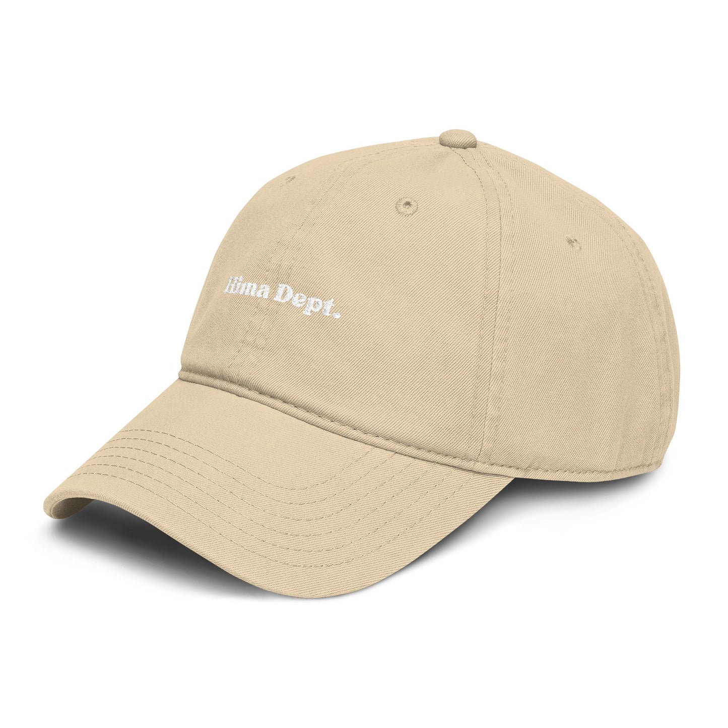 Washed Khaki Baseball Cap with 'Hima Dept.' White Embroidery