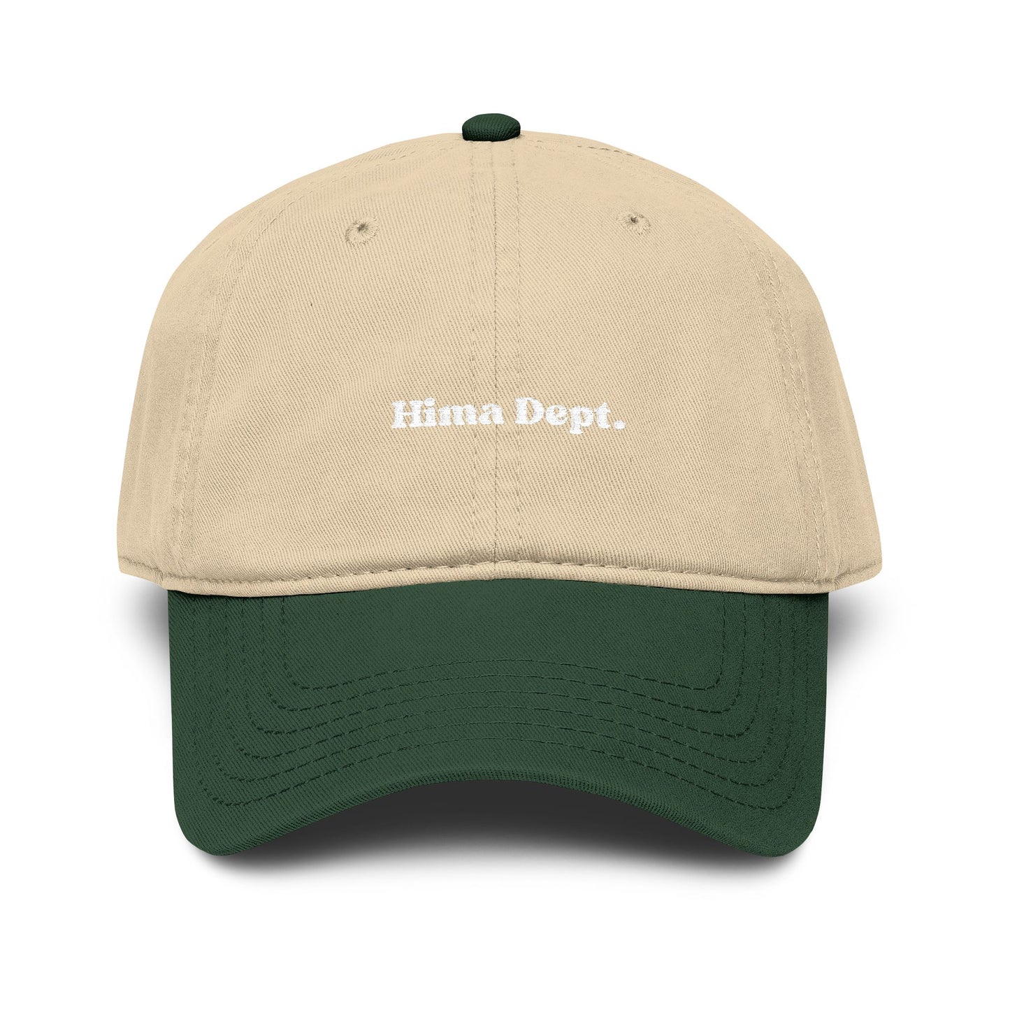 Washed Khaki Baseball Cap with 'Hima Dept.' White Embroidery