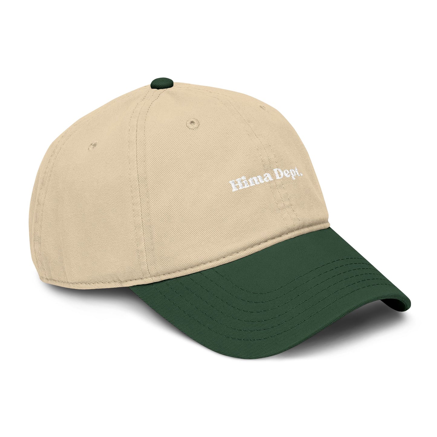 Washed Khaki Baseball Cap with 'Hima Dept.' White Embroidery