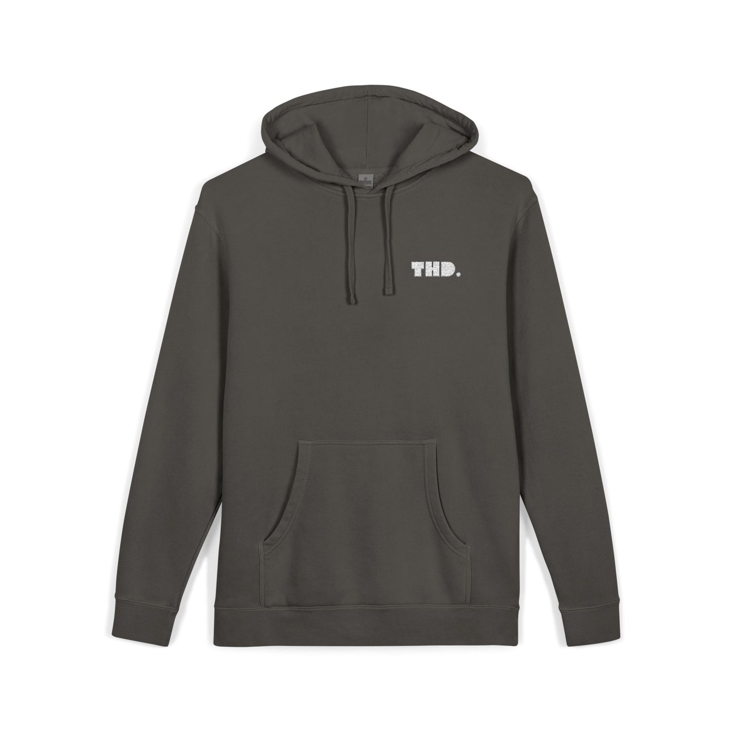 Olive Green Pigment-Dyed Hoodie with Small White 'THD.'