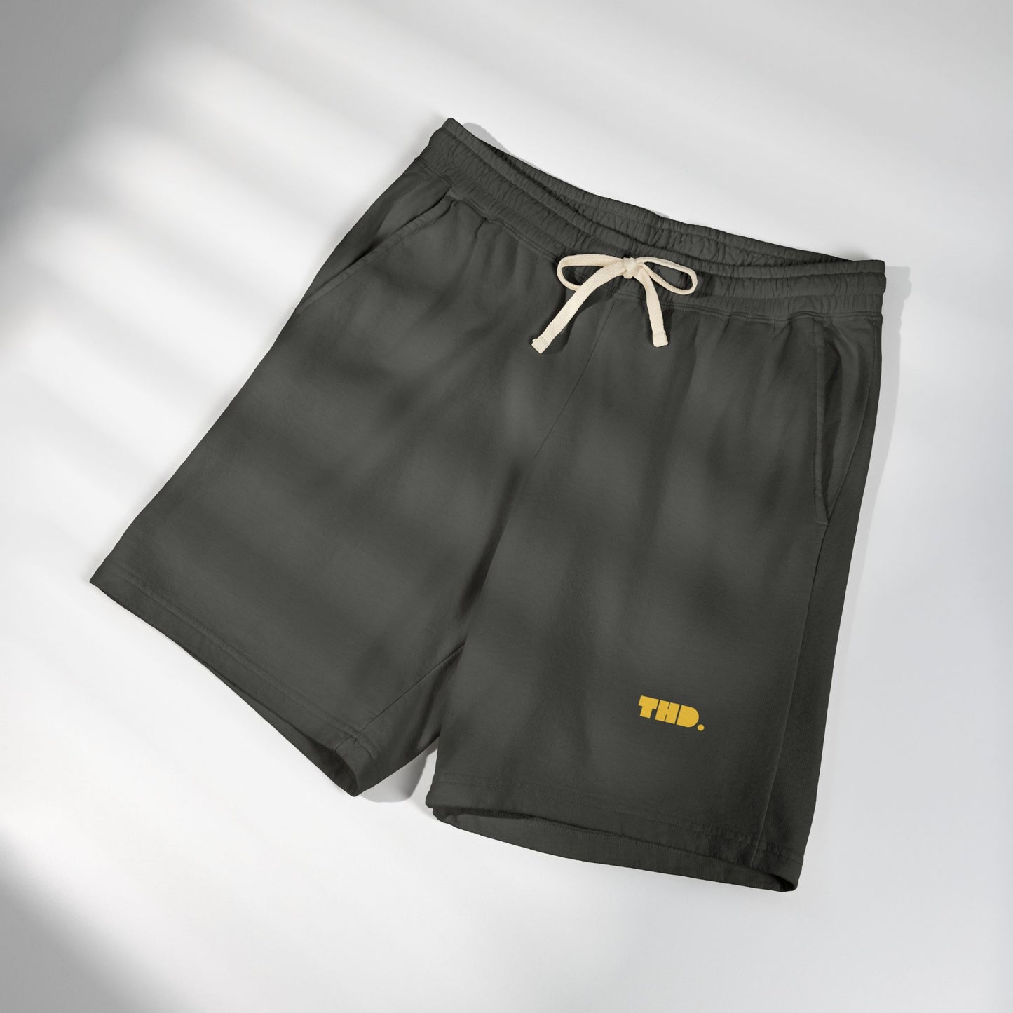 Lightweight Garment-Dyed Fleece Sweat Shorts — "THD." Minimalist Casual Lounge Shorts