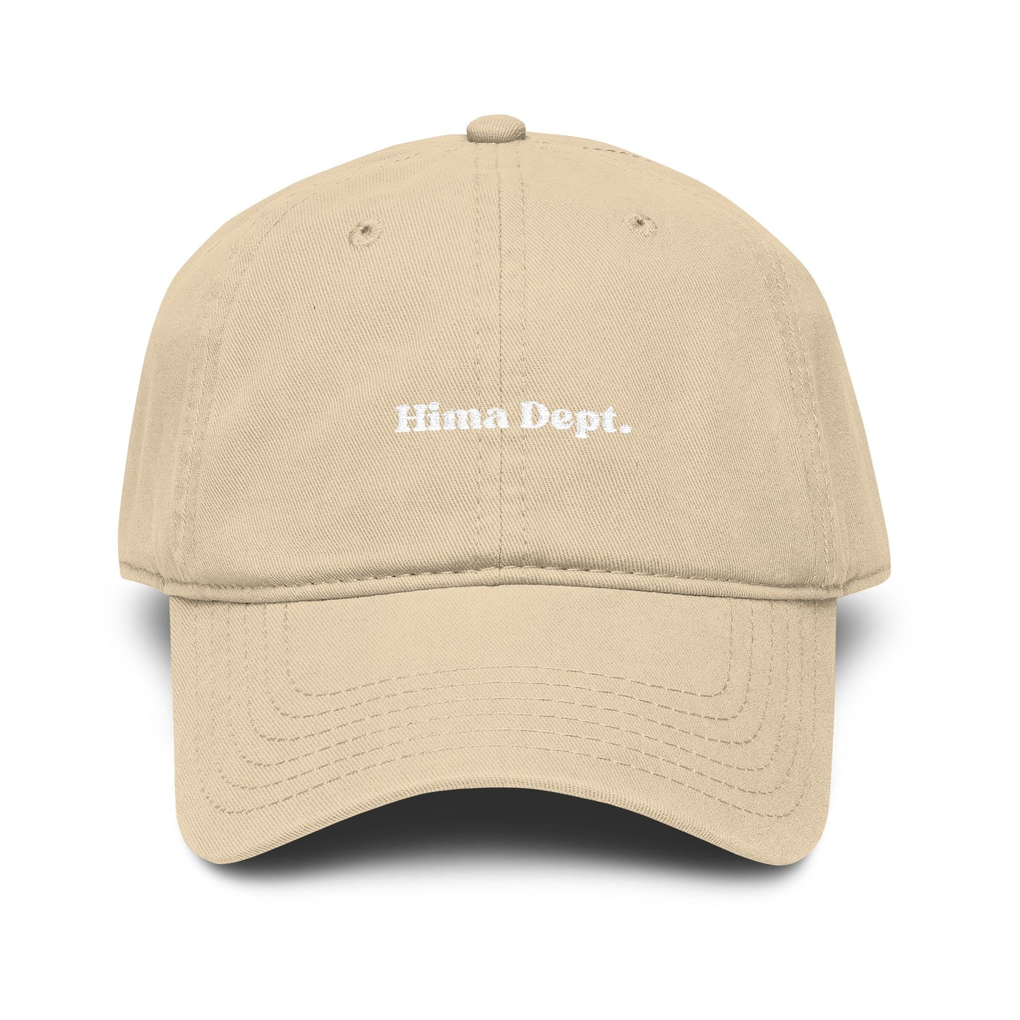 Washed Khaki Baseball Cap with 'Hima Dept.' White Embroidery