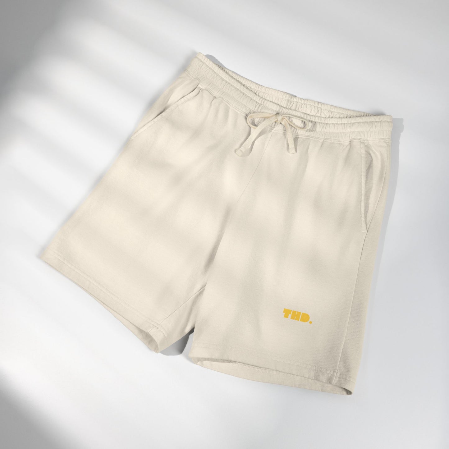 Lightweight Garment-Dyed Fleece Sweat Shorts — "THD." Minimalist Casual Lounge Shorts