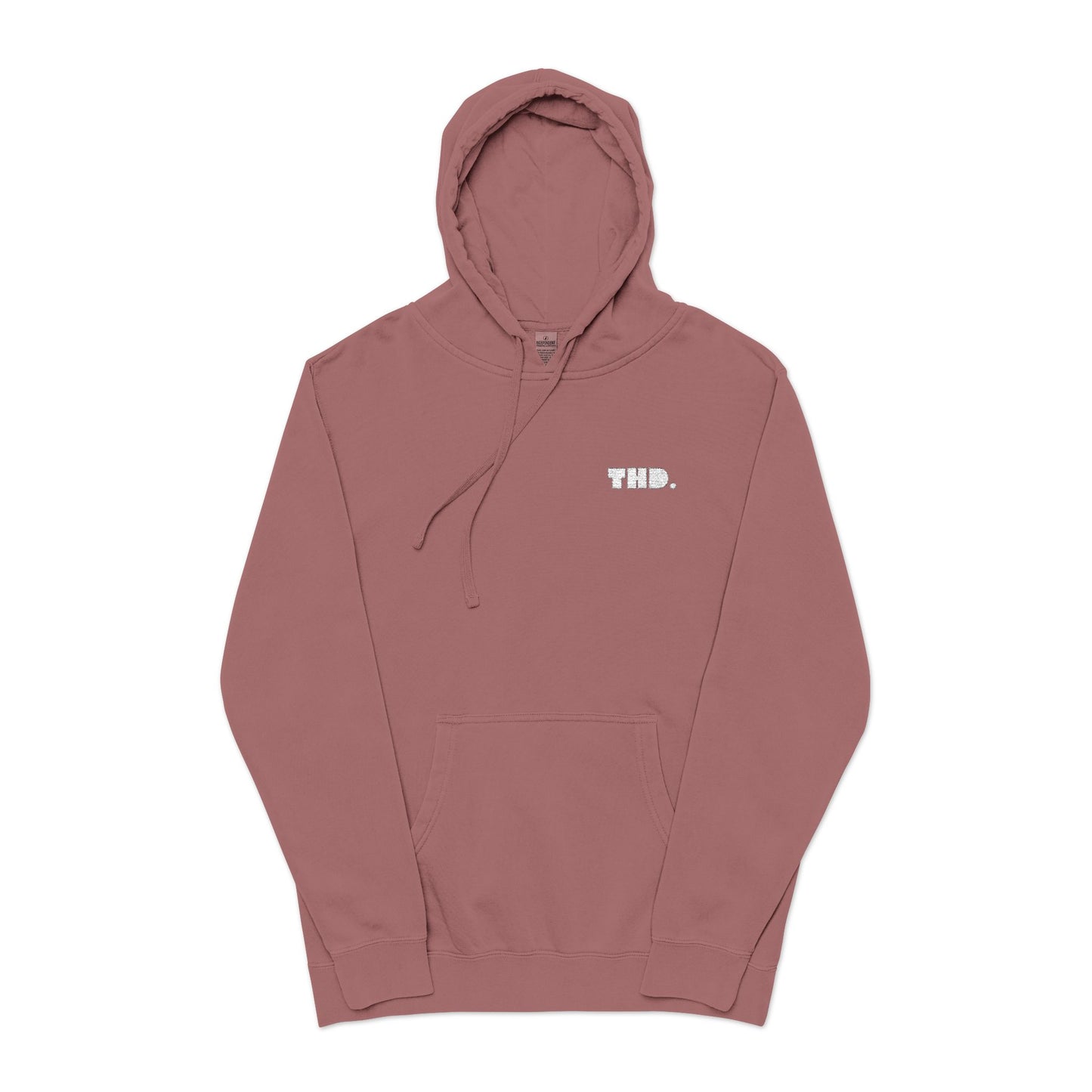 Olive Green Pigment-Dyed Hoodie with Small White 'THD.'