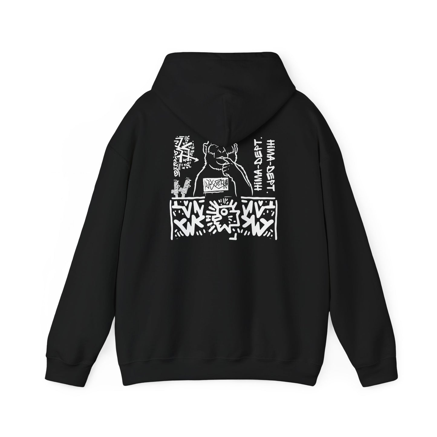 "THD." Graphic Hoodie — Streetwear Black Pullover with Bold Back Illustration