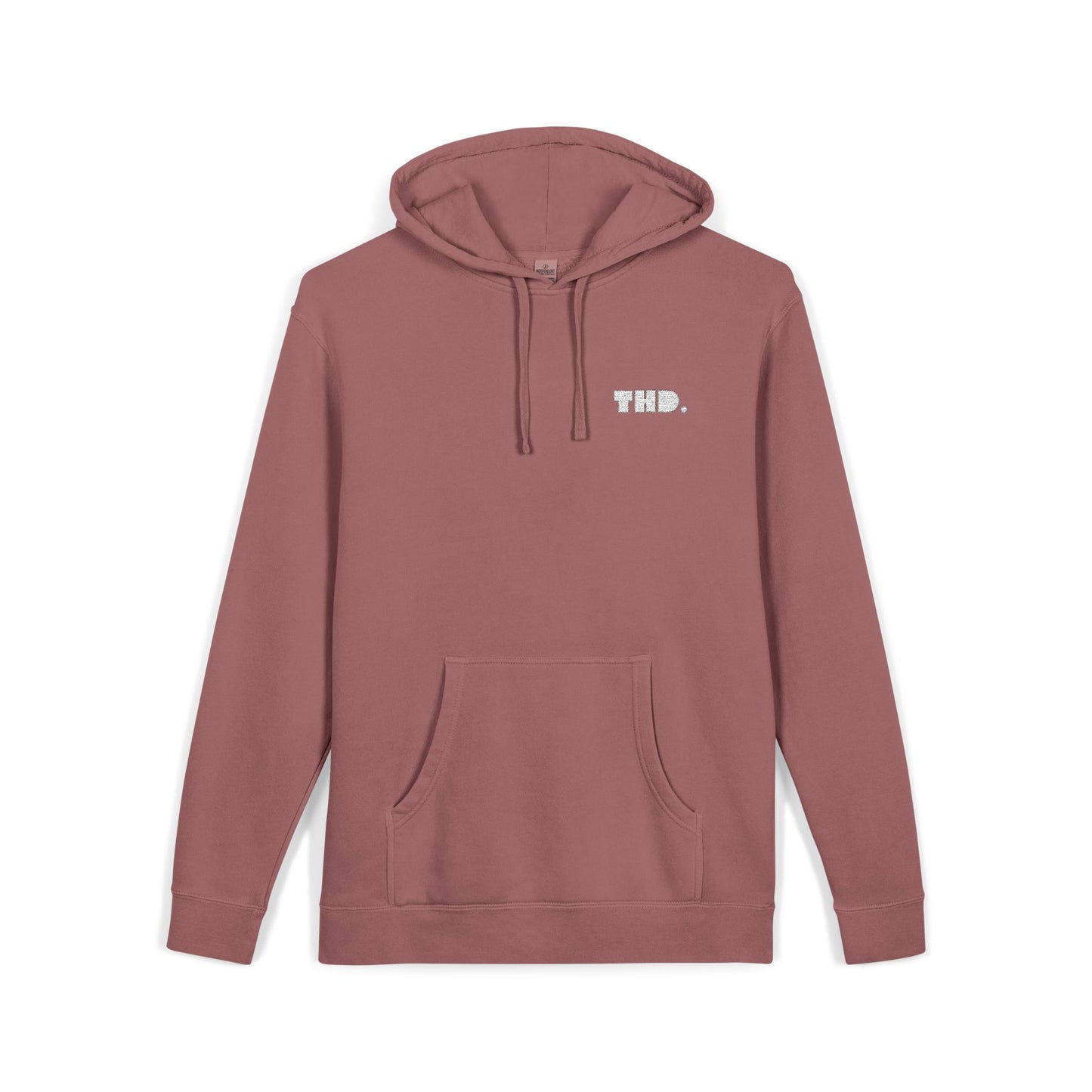 Olive Green Pigment-Dyed Hoodie with Small White 'THD.'
