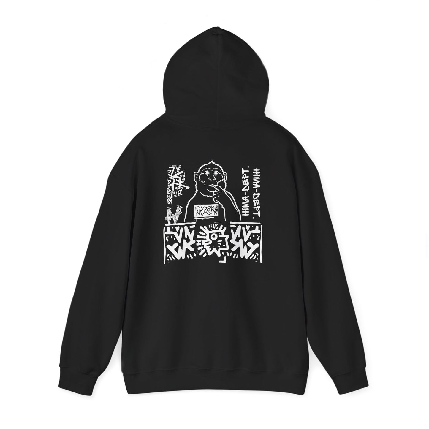 "THD." Graphic Hoodie — Streetwear Black Pullover with Bold Back Illustration